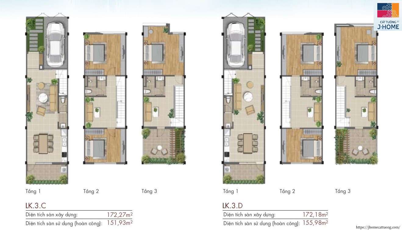 Hình ảnh Mặt Bằng Nhà Phố 3 Tầng 3c 3d Cát Tường J-home