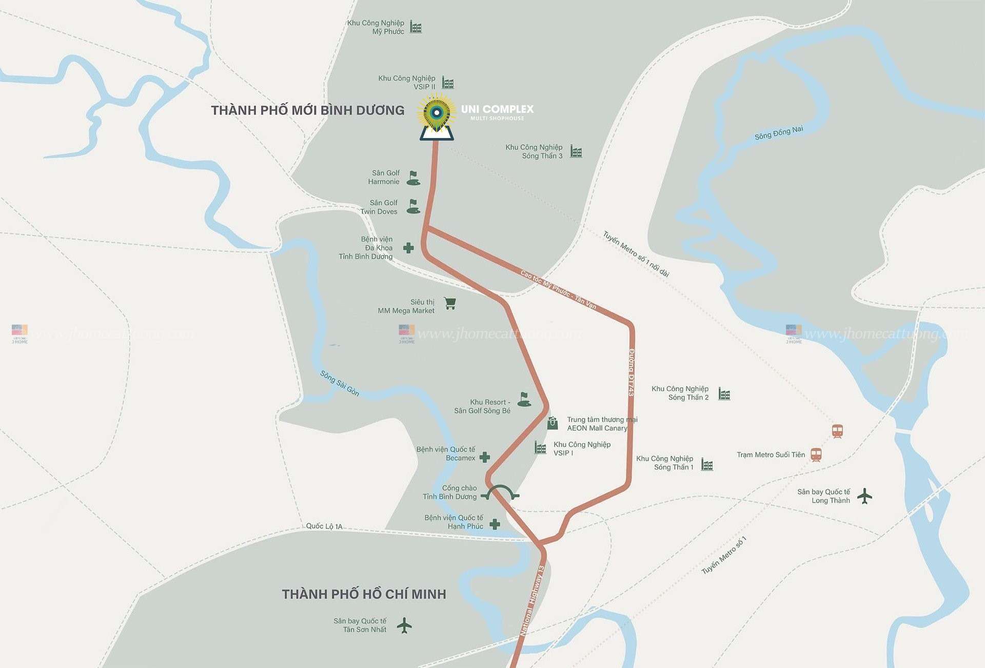 Hình ảnh Thể Hiện Vị Trí Dự án Uni Complex Bình Dương