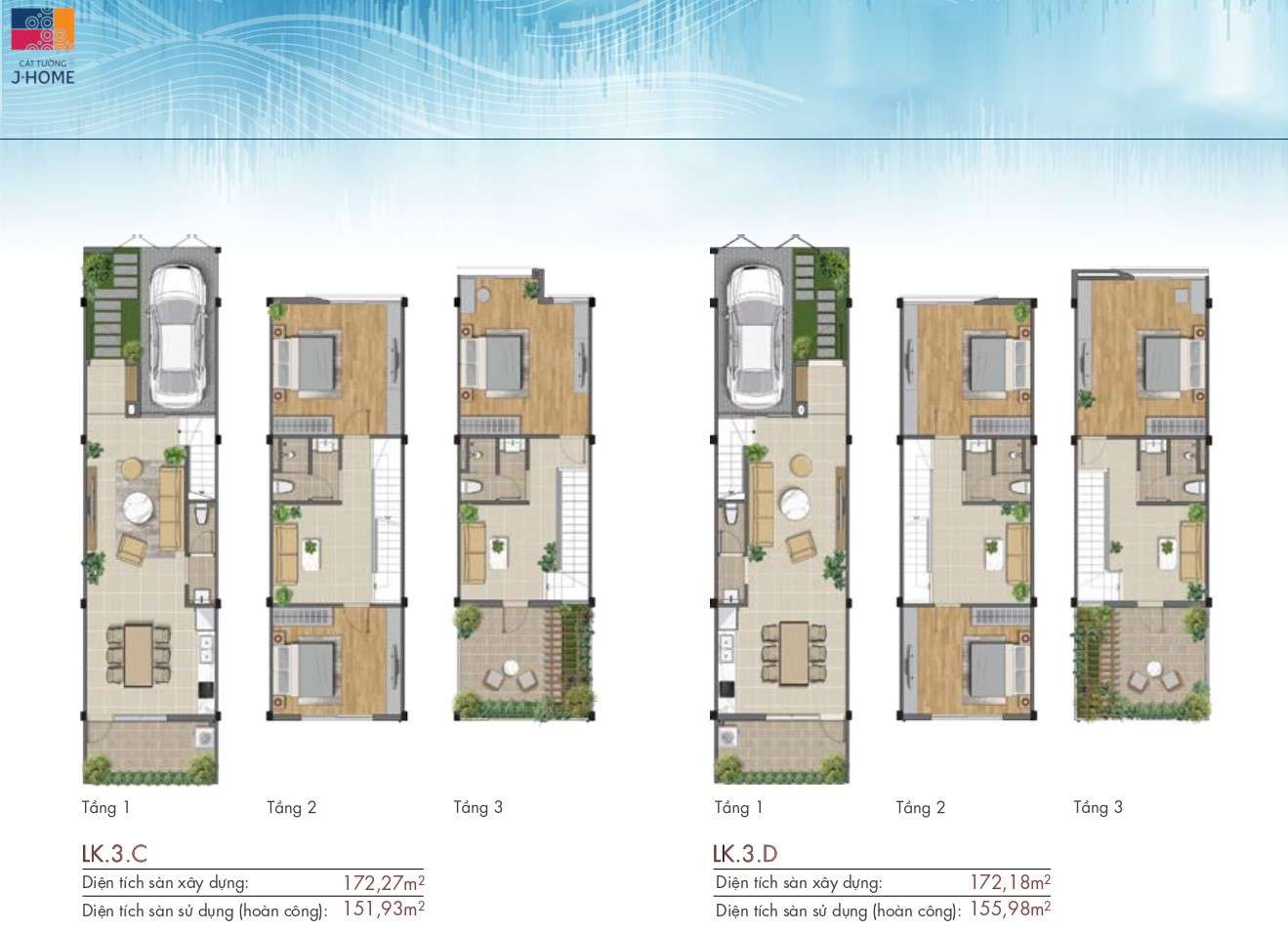 Mặt Bằng Nhà Phố 3 Tầng 3c 3d Cát Tường J Home