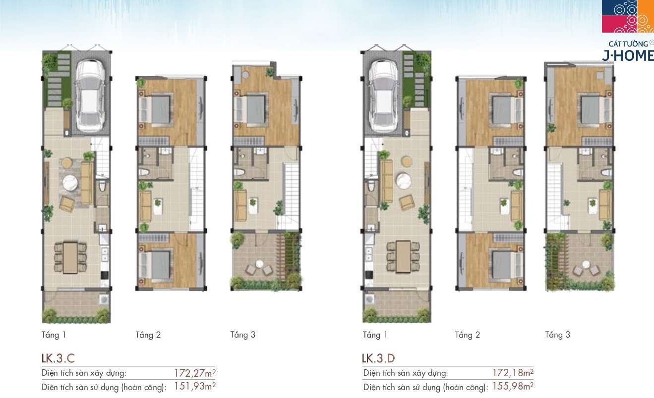 Mặt Bàng Nhà Phố 3 Tầng 3c 3d Tại Cát Tường J Home