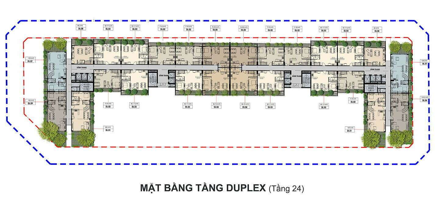 mặt bằng tầng duplex tầng 24