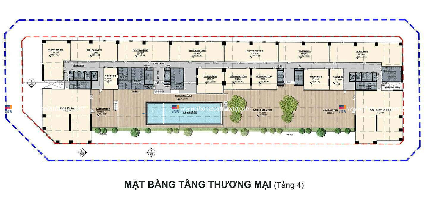 mặt bằng tầng thương mại tầng 4